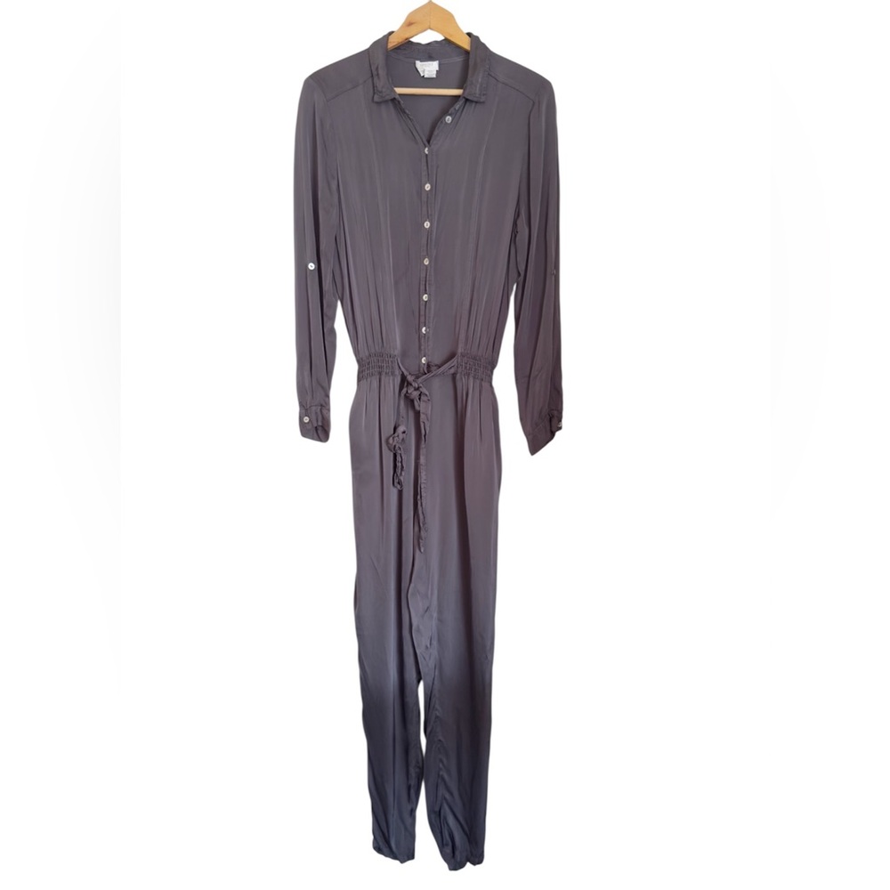 Anthropologie Ghost London Gray Long Sleeve Roll-tab Jumpsuit size M